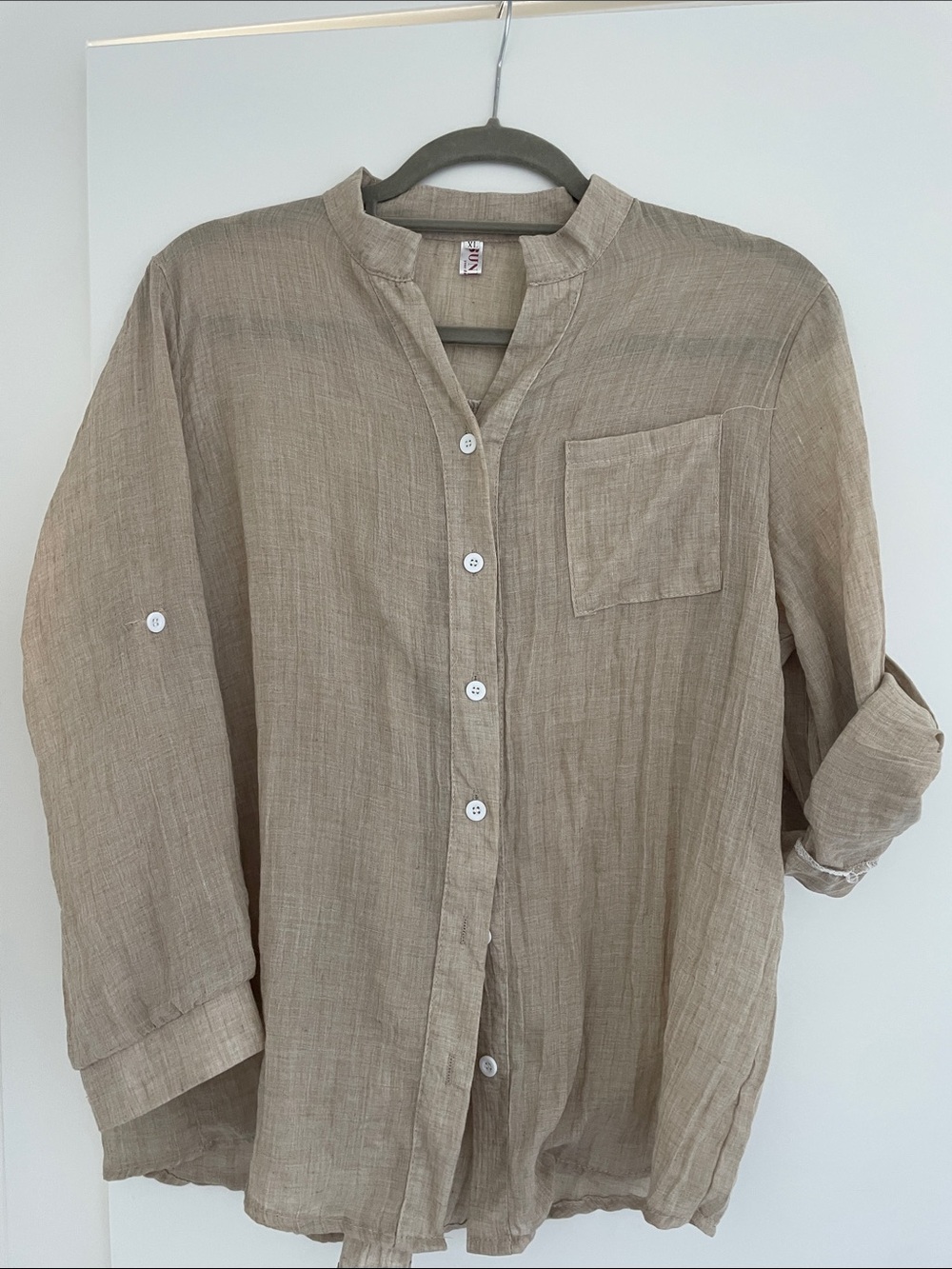 sundays Lightweight Linen Button-Down Shirt in Taupe